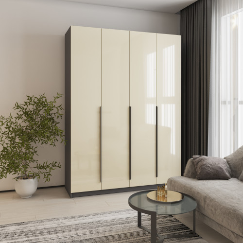 Шкаф 4-дверный MebelStar Оскар Gloss BL-B, стандарт 160x52x220 см Антрацит/Альмонд (MBS-5263)