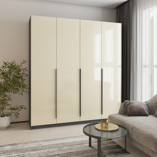 Шкаф 4-дверный MebelStar Оскар Gloss BL-B, блок ящиков+полки 200x52x220 см Антрацит/Альмонд (MBS-5333)