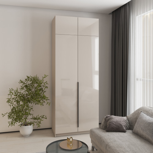 MebelStar 2-door wardrobe with mezzanine Oscar Gloss BL-B, set of shelves Cashmere/Cashmere, 100x52x260 cm (MBS-5399)