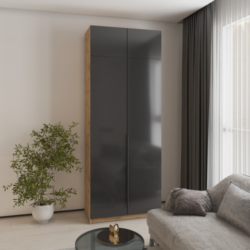 Шкаф 2-дверный с антресолью MebelStar Оскар Gloss BL-B, блок ящиков 100x52x260 см Дуб тахо/Черный (MBS-5409)