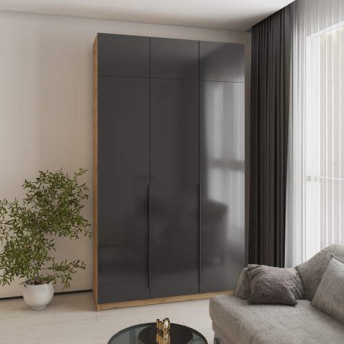 Шафа 3-дверна з антресоллю MebelStar Оскар Gloss BL-B, комплект полиць 150x52x260 см Дуб тахо/Чорний (MBS-5479)