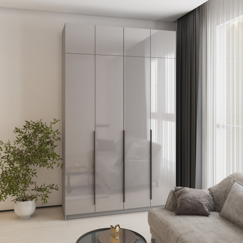 Шафа 4-дверна з антресоллю MebelStar Оскар Gloss BL-B, комплект полиць 160x52x260 см Сіра мишка/Сірий (MBS-5519)