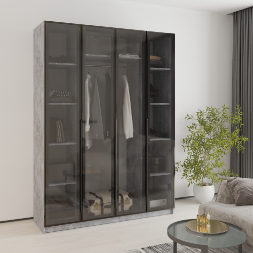 MebelStar 4-door wardrobe Oscar Showcase BL-B, standard Concrete, 160x52x220 cm (MBS-6715)