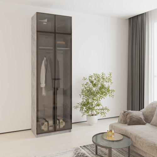 MebelStar 2-door wardrobe with mezzanine Oscar Showcase BL-B, standard Concrete, 80x52x260 cm (MBS-6735)