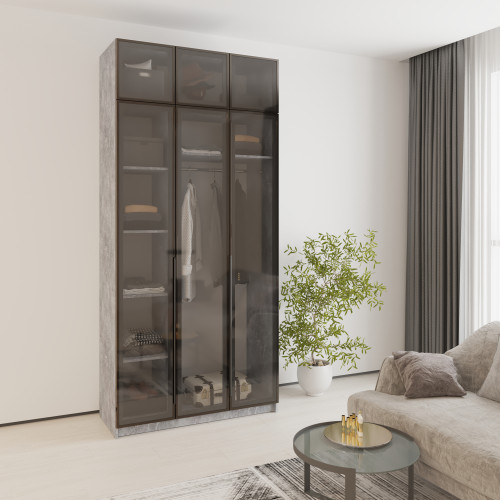 MebelStar 3-door wardrobe with mezzanine Oscar Showcase BL-B, standard Concrete, 120x52x260 cm (MBS-6755)