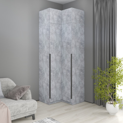 MebelStar Corner wardrobe with mezzanine Oscar chipboard BL-B, standard Concrete, 87x52x260 cm (MBS-6945)