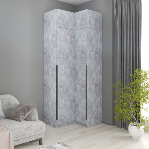 MebelStar Corner wardrobe with mezzanine Oscar chipboard BL-B, standard Concrete, 97x52x260 cm (MBS-6985)