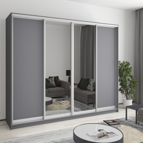 Шкаф-купе четырехдверный MebelStar Стандарт AL 2ДСП/2 Зеркала 250x60x210 см Антрацит (MBS-12254)