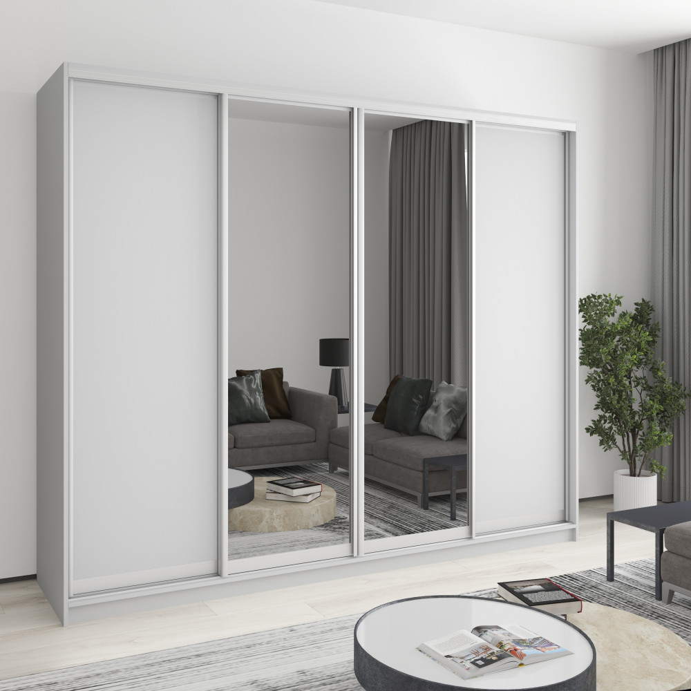 Шафа-купе чотиридверна MebelStar Стандарт AL 2ДСП/2 Дзеркала 250x60x210 см Сіра мишка (MBS-12294)