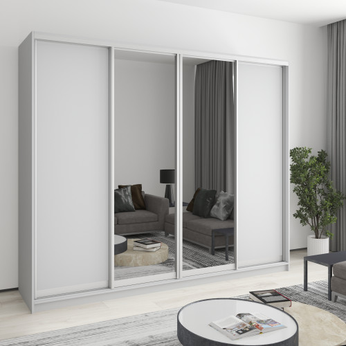 Шкаф-купе четырехдверный MebelStar Стандарт AL 2ДСП/2 Зеркала 250x60x210 см Серая мышка (MBS-12294)