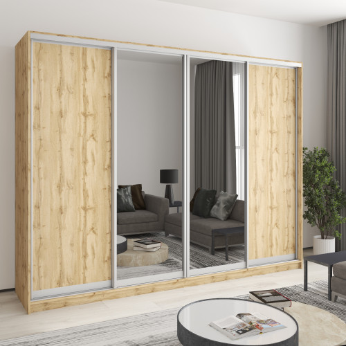 Шкаф-купе четырехдверный MebelStar Комбо AL 2ДСП/2 Зеркала 270x45x210 см Дуб тахо (MBS-12524)