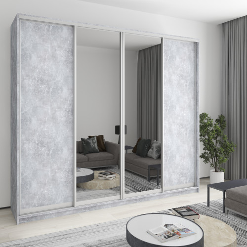 Шафа-купе чотиридверна MebelStar Комбо AL 2ДСП/2Дзеркала 270x60x240 см Бетон (MBS-13344)