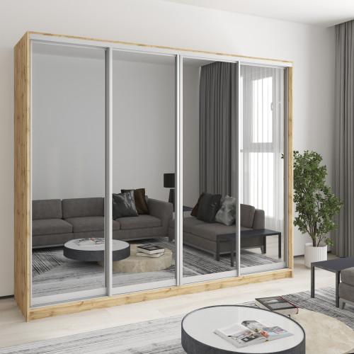 Шкаф-купе четырехдверный MebelStar Комбо AL 4 Зеркала 250x45x210 см Дуб тахо (MBS-12594)