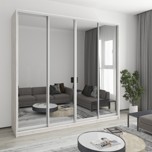 MebelStar Four-door wardrobe Combo AL 4 Mirrors Alaska gray, 250x45x240 cm (MBS-13394)