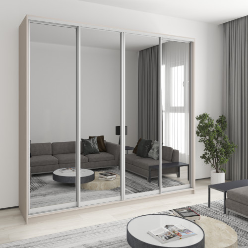 Шафа-купе чотиридверна MebelStar Стандарт AL 4 Дзеркала 250x60x240 см Кашемір (MBS-13214)