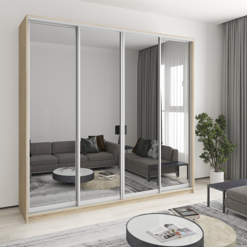 Шкаф-купе четырехдверный MebelStar Стандарт AL 4 Зеркала 250x45x240 см Дуб сонома (MBS-13234)