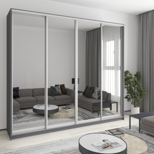 Шафа-купе чотиридверна MebelStar Комбо AL 4 Дзеркала 270x45x240 см Антрацит (MBS-13404)