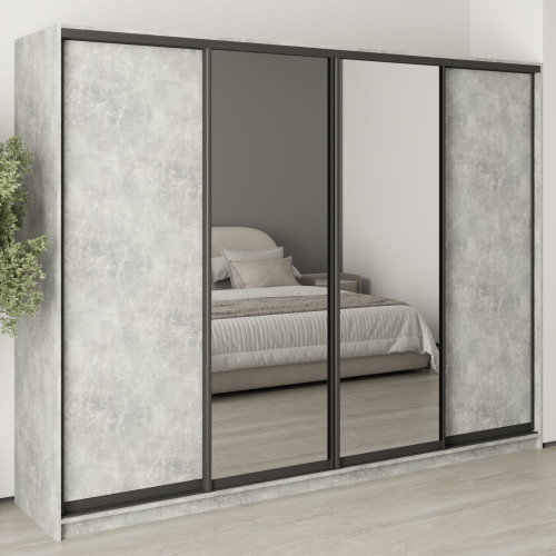 MebelStar Four-door wardrobe Combo BG 2DSP/2 Mirrors Concrete, 270x45x210 cm (MBS-12044)