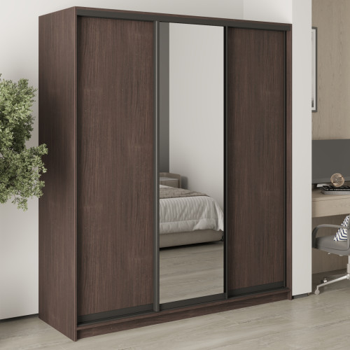 MebelStar Three-door wardrobe Uni BG 2DSP/Mirror Ristreto oak, 180x45x210 cm (MBS-8136)
