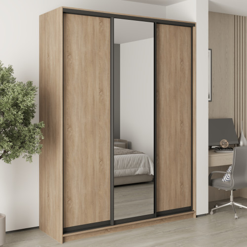 MebelStar Three-door wardrobe Uni BG 2DSP/Mirror Sonoma Oak, 180x45x240 cm (MBS-8186)