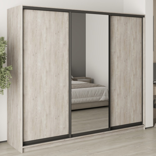MebelStar Three-door wardrobe Combo BG 2DSP/Mirror Alaska gray, 240x45x210 cm (MBS-9154)