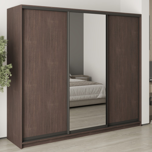 MebelStar Three-door wardrobe Uni BG 2DSP/Mirror Ristreto oak, 240x45x210 cm (MBS-8016)