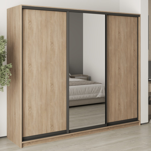 MebelStar Three-door wardrobe Combo BG 2DSP/Mirror Sonoma Oak, 240x45x210 cm (MBS-9094)