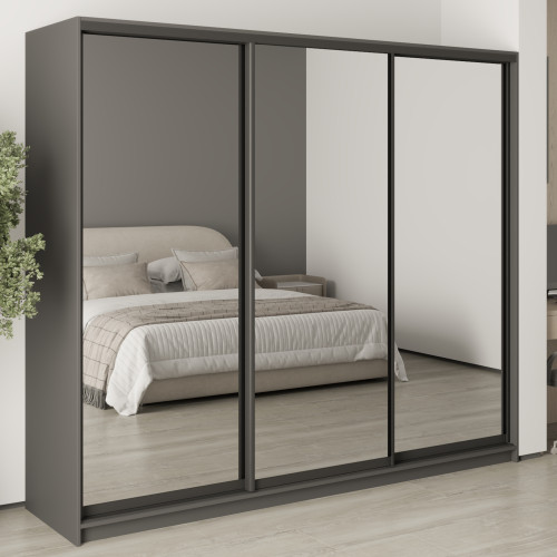 MebelStar Three-door wardrobe Combo BG 3 Mirrors Anthracite, 240x60x210 cm (MBS-9264)