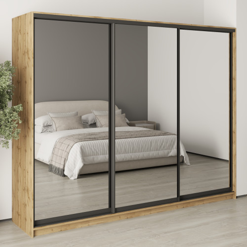 MebelStar Three-door wardrobe Uni BG 3 Mirrors Tahoe Oak, 260x45x210 cm (MBS-8106)