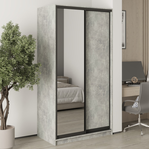 MebelStar Two-door wardrobe Standard BG DSP/Mirror Concrete, 110x45x210 cm (MBS-10994)