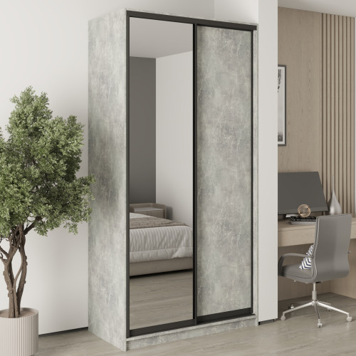 MebelStar Two-door wardrobe Uni BG DSP/Mirror Concrete, 120x60x240 cm (MBS-10504)