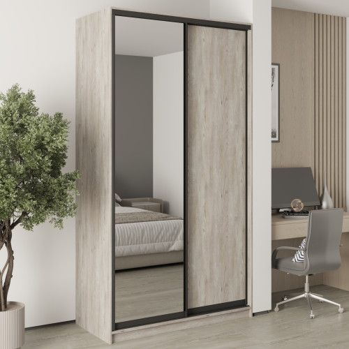 MebelStar Two-door wardrobe Standard BG DSP/Mirror Alaska gray, 130x45x240 cm (MBS-10114)