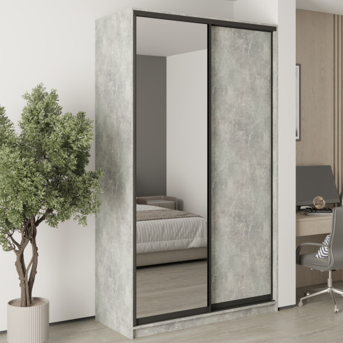 MebelStar Two-door wardrobe Standard BG DSP/Mirror Concrete, 140x60x240 cm (MBS-10214)