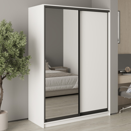 MebelStar Two-door wardrobe Combo BG DSP/Mirror Alaska white, 150x45x210 cm (MBS-11544)