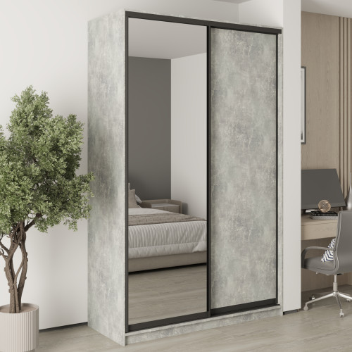 MebelStar Two-door wardrobe Standard BG DSP/Mirror Concrete, 150x45x240 cm (MBS-10134)