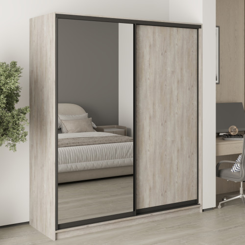 MebelStar Two-door wardrobe Uni BG DSP/Mirror Alaska gray, 180x45x210 cm (MBS-11354)