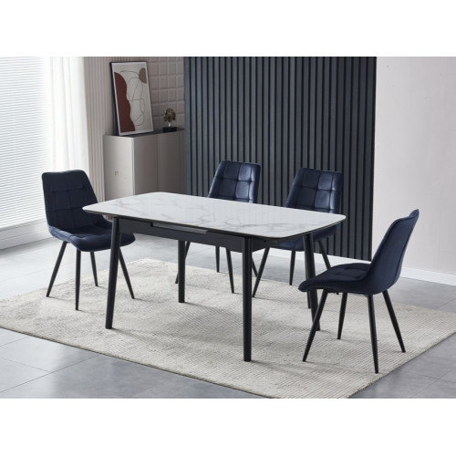 Обеденный керамический стол Vetro TM-87 Белый мрамор/Черный (VTR-1213)