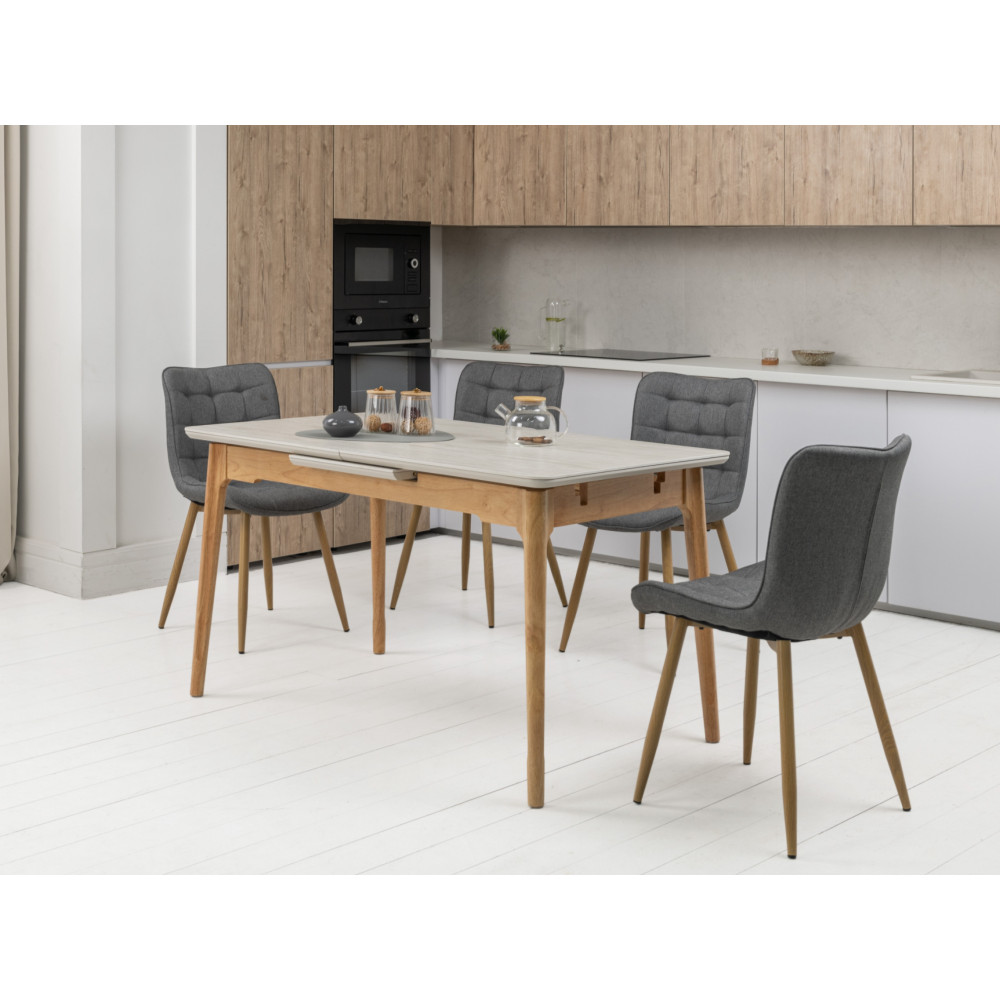 Обеденный керамический стол Vetro TM-89 Травертин/Дуб (VTR-1223)