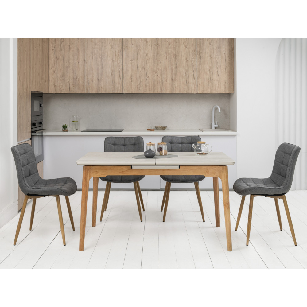 Обеденный керамический стол Vetro TM-89 Травертин/Дуб (VTR-1223)