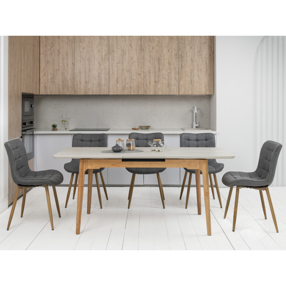 Обеденный керамический стол Vetro TM-89 Травертин/Дуб (VTR-1223)