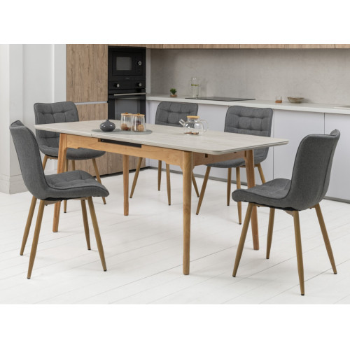 Обеденный керамический стол Vetro TM-89 Травертин/Дуб (VTR-1223)