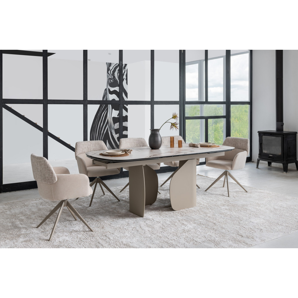 Обеденный керамический стол Vetro Кристиано TML-1300 Аврора голд/Бежевый (VTR-1243)