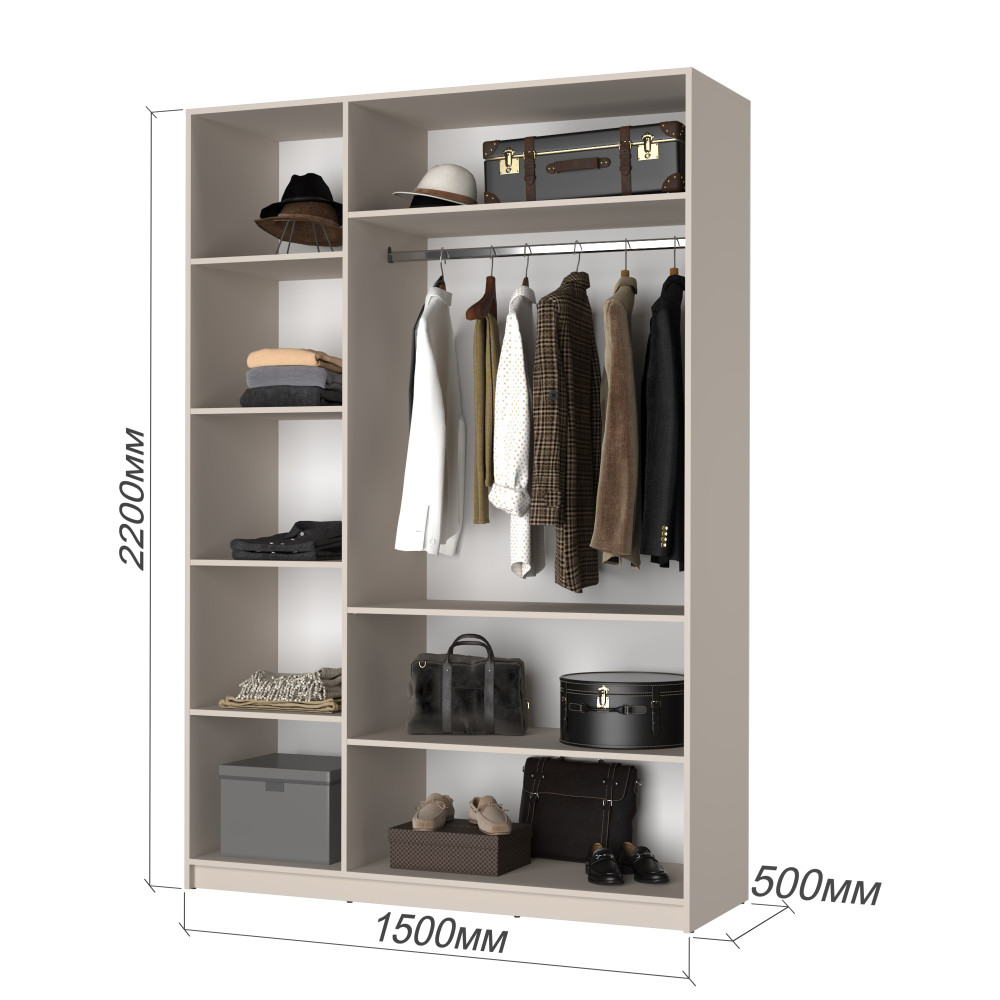 Шкаф 3-дверный с антресолью MebelStar Оскар ДСП BL-B, комплект полок 150x52x260 см Антрацит (MBS-4950)