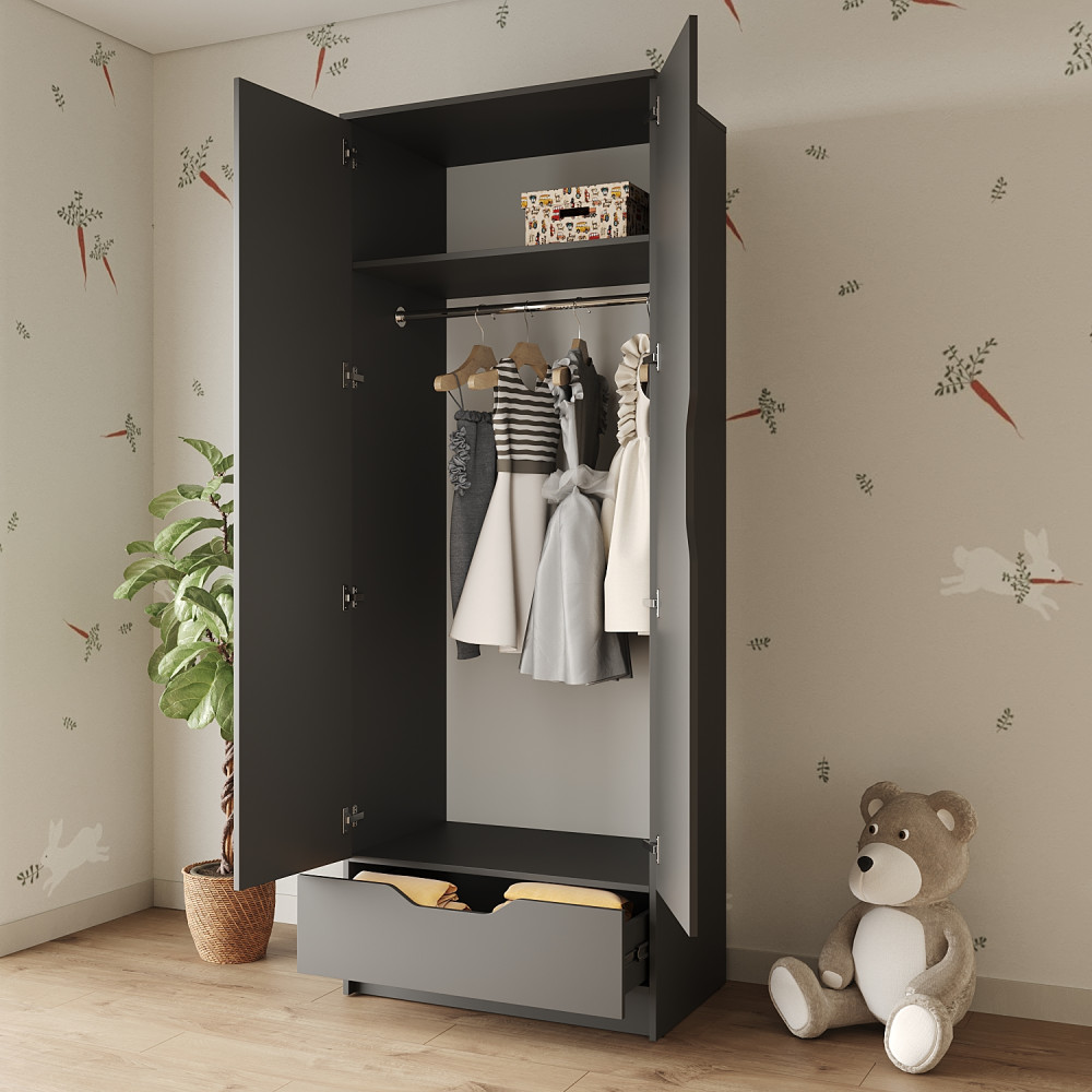 Шкаф распашной MebelStar 2Д1Ш Лилу 80x50x210 см Антрацит (MBS-1402)