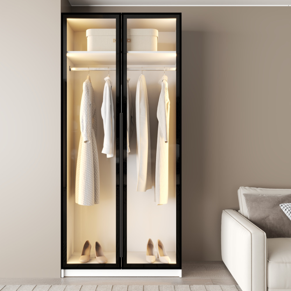 MebelStar 2-door wardrobe Oscar Showcase BL-B with LED lighting, standard Alaska white, 100x52x220 cm (MBS-11689)