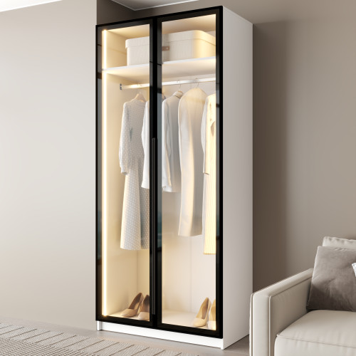 MebelStar 2-door wardrobe Oscar Showcase BL-B with LED lighting, standard Alaska white, 100x52x220 cm (MBS-11689)