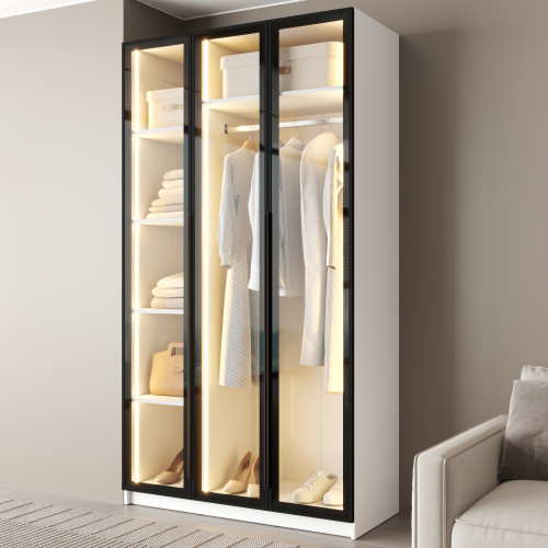 MebelStar 3-door wardrobe Oscar Showcase BL-B with LED lighting, standard Alaska white, 120x52x220 cm (MBS-11699)
