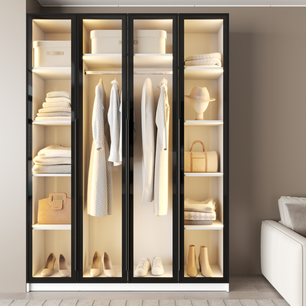 MebelStar 4-door wardrobe Oscar Showcase BL-B with LED lighting, standard Alaska white, 160x52x220 cm (MBS-11719)