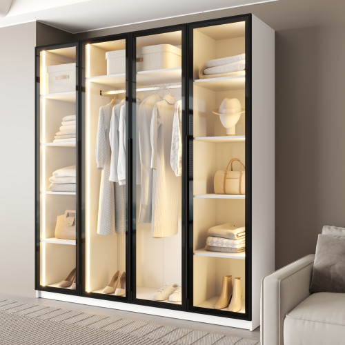 MebelStar 4-door wardrobe Oscar Showcase BL-B with LED lighting, standard Alaska white, 200x52x220 cm (MBS-11729)