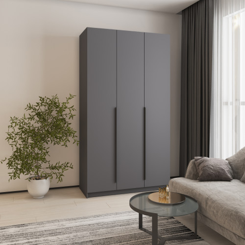 Шкаф 3-дверный MebelStar Оскар ДСП BL-B, стандарт 120x52x220 см Антрацит (MBS-4530)